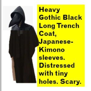 Long Black Full-Length Trench Coat Men's XL Distressed